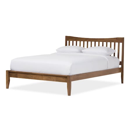 Baxton Studio Edeline Solid Walnut Wood Curvaceous Slatted King Size Platform Bed 125-6914